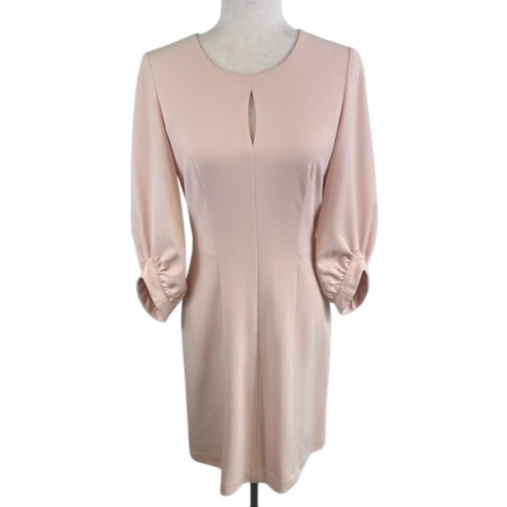 Calvin Klein Sheath Dress Women's Size 4 Blush Pink Keyhole 3/4 Sleeve Cocktail